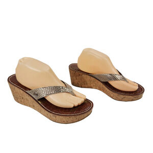 Sam Edelman Womens Wedge Sandals sz 11 M Romy Cork Thong‎ Platform Snake Print